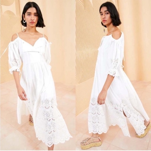 Ulla Johnson Narcisa Midi Dress Pristine White 100% Cotton Eyelet Lace Size 2